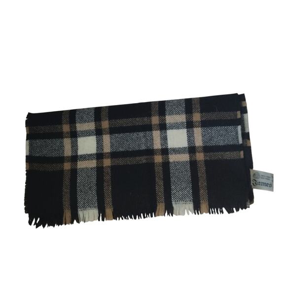 James Dalgliesh Plaid Wool Scarf Black Mens OS - Picture 2 of 4